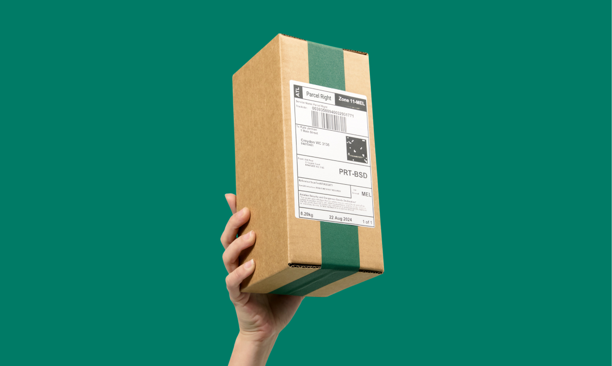 Hand holding up parcel
